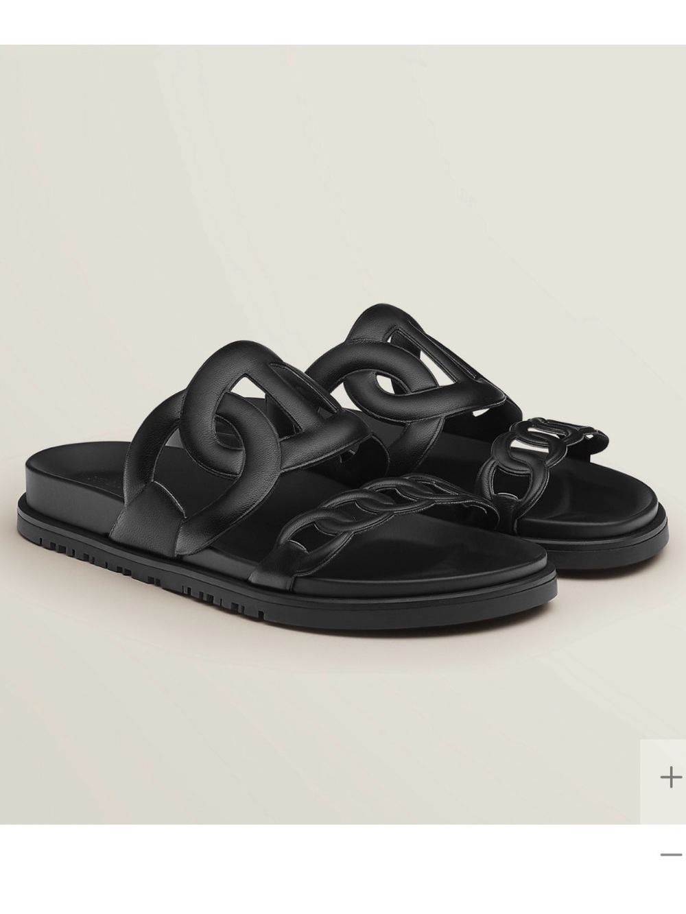 Hermes Black Oran Chain Slide Sandals